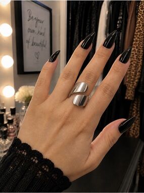 Polished Stainless Steel Open Wrap Statement Ring NWT